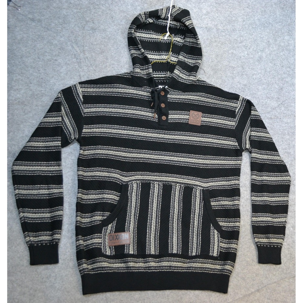 Dixxon The Smuggler Sweater Men S Black Gray Striped Hooded Henley Knit Pullover